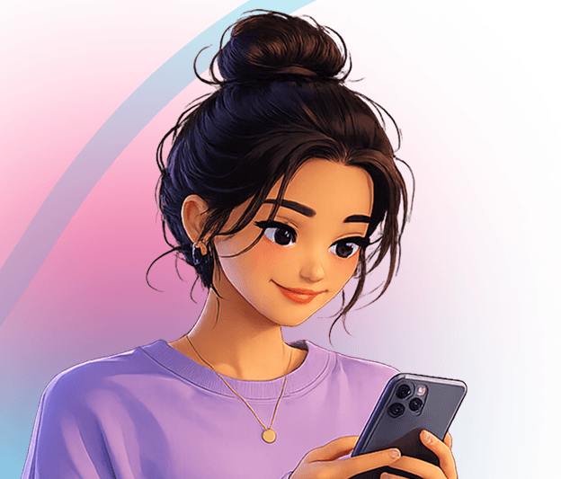 A creator smiling while using her phone